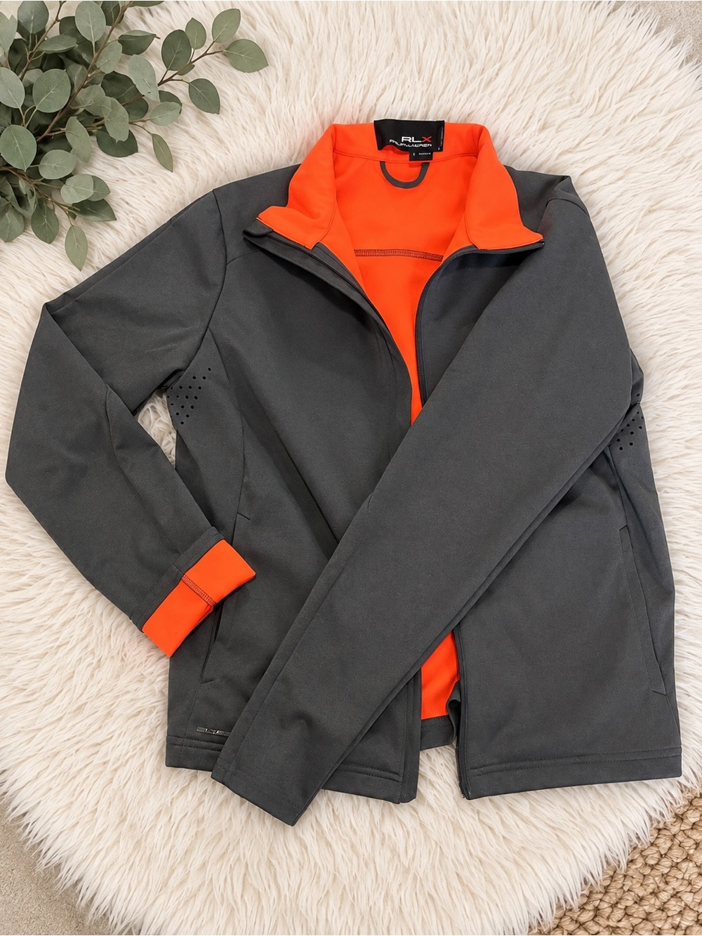 RLX Ralph Lauren Charcoal Jacket with Bright Orange Lining